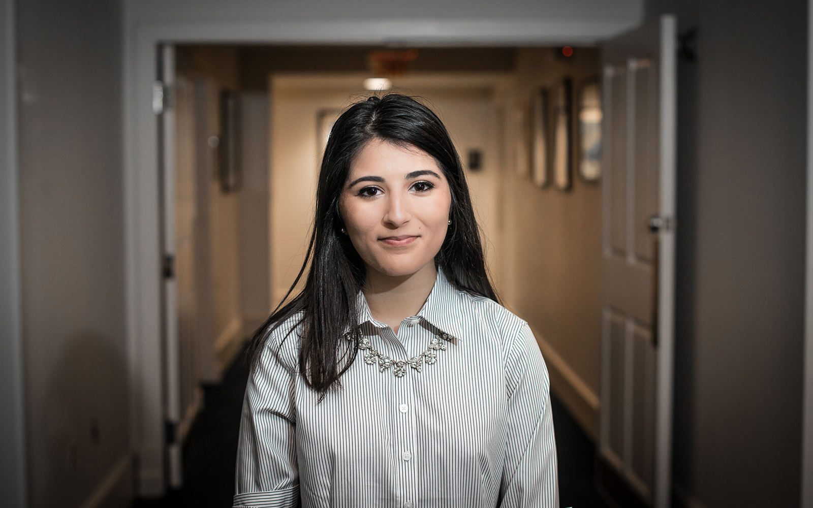 Elizabeth Pouya '17 (CLAS) founder of ProtectiScope, tied as winner of the Wolff New Venture Competition on Sept 29. (Nathan Oldham/UConn School of Business)