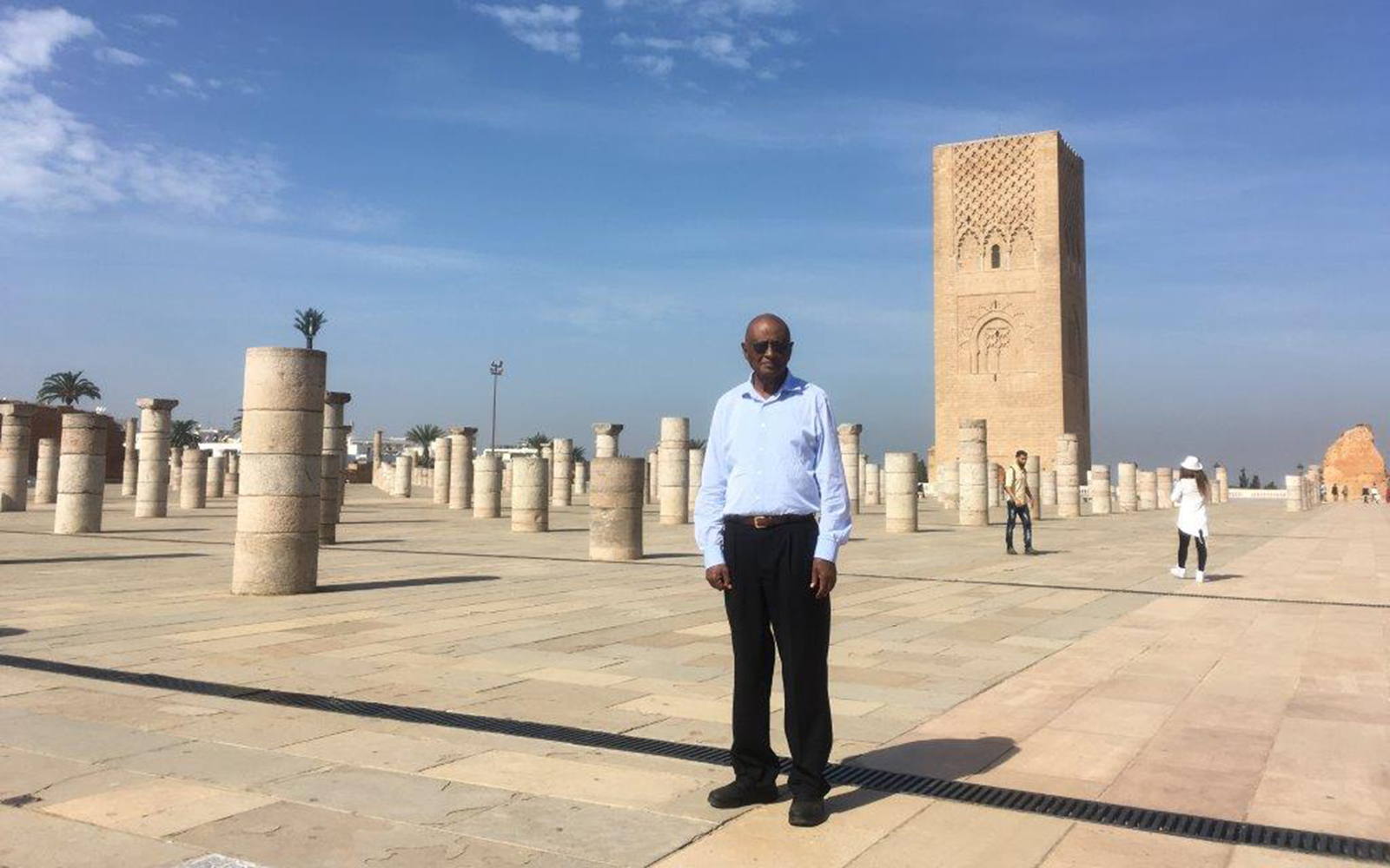 Pictured above, Hussein stands before the Mausoleum of Mohammed V, one of the top tourist attractions in the city of Rabat, both because of its architectural design and its tribute to a famous ruler. (Mo Hussein/UConn School of Business)