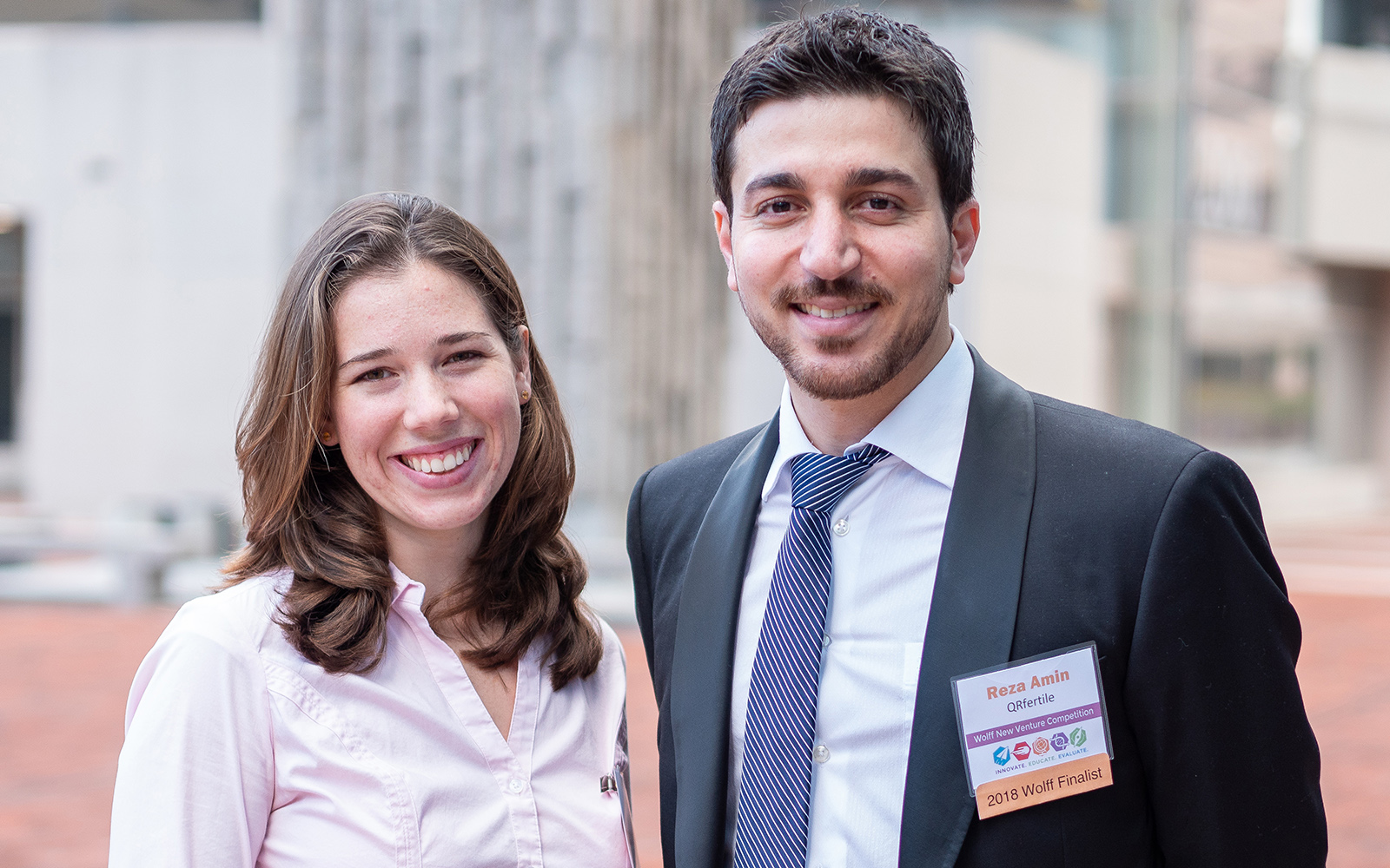 Stephanie Knowlton and Reza Amin, both doctoral students in biomedical engineering, won first prize in the 2018 Wolff New Venture Competition.