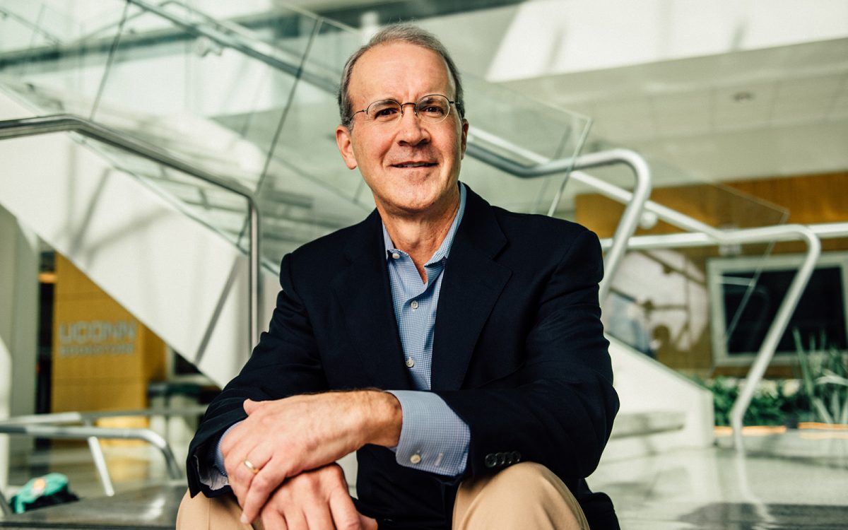 Blake Mather retired after 22 years at Goldman Sachs. Now, he is an adjunct professor and advisor to the UConn Student Managed Fund in Stamford, giving students the opportunity to gain practical experience in investment strategies. (Nathan Oldham / UConn School of Business)