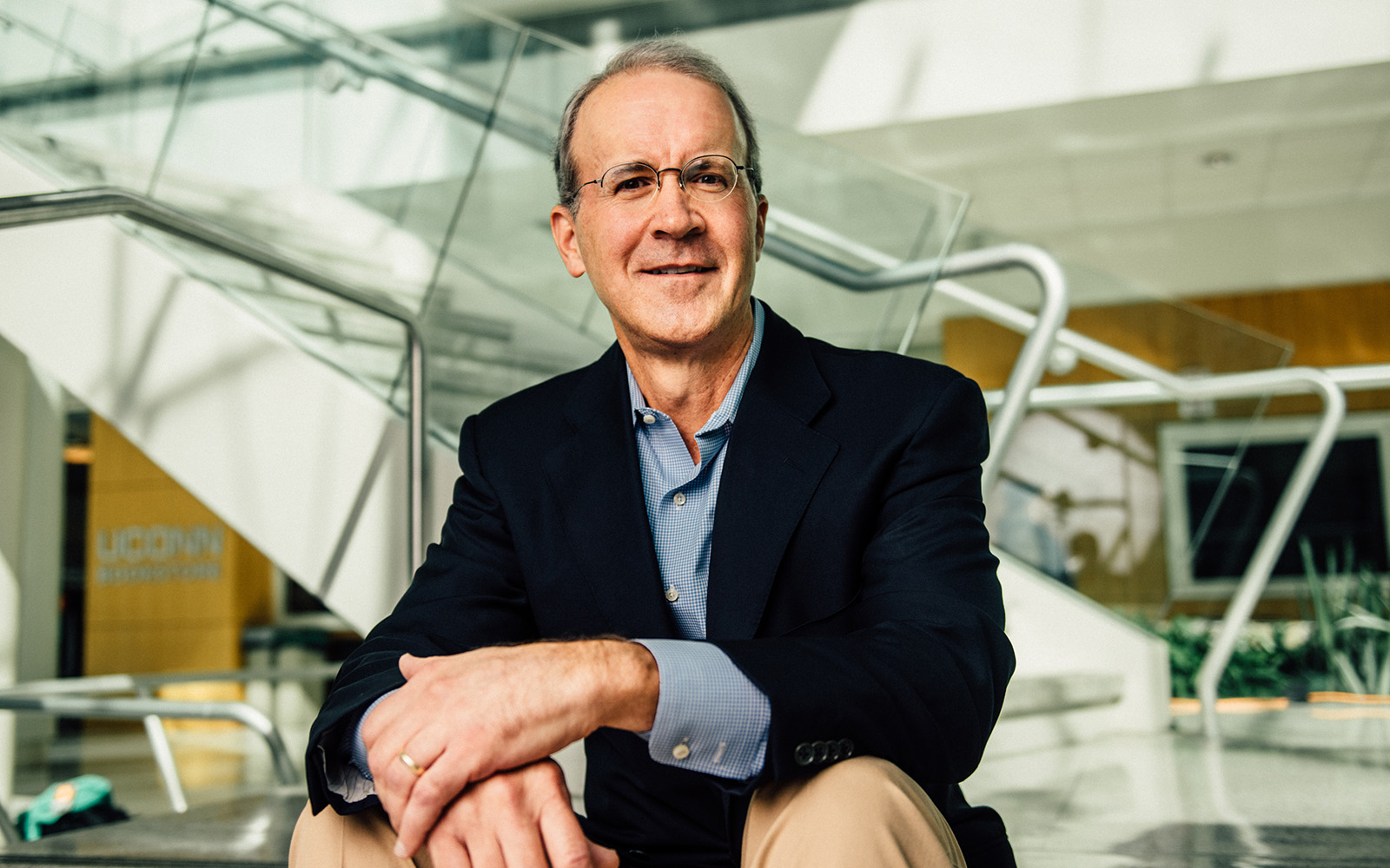 Blake Mather retired after 22 years at Goldman Sachs.  Now, he is an adjunct professor and advisor to the UConn Student Managed Fund in Stamford, giving students the opportunity to gain practical experience in investment strategies. (Nathan Oldham / UConn School of Business)  