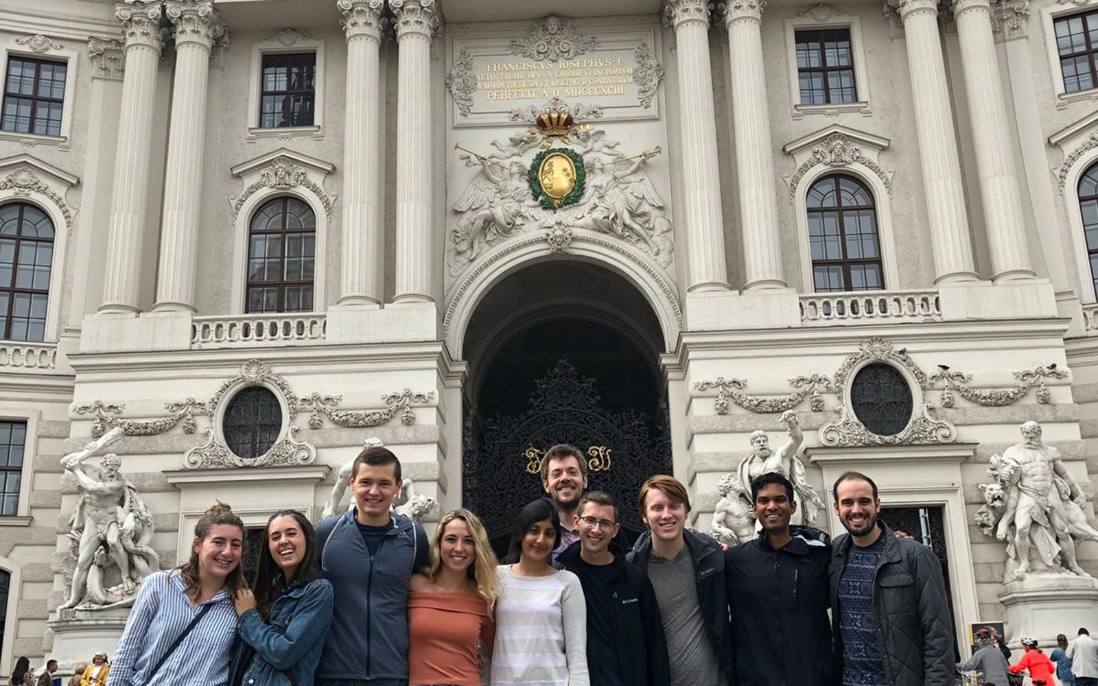 Kasia and her travel companions posing outside the Hofburg in Vienna, Austria (Kasia Kolc / UConn School of Business)