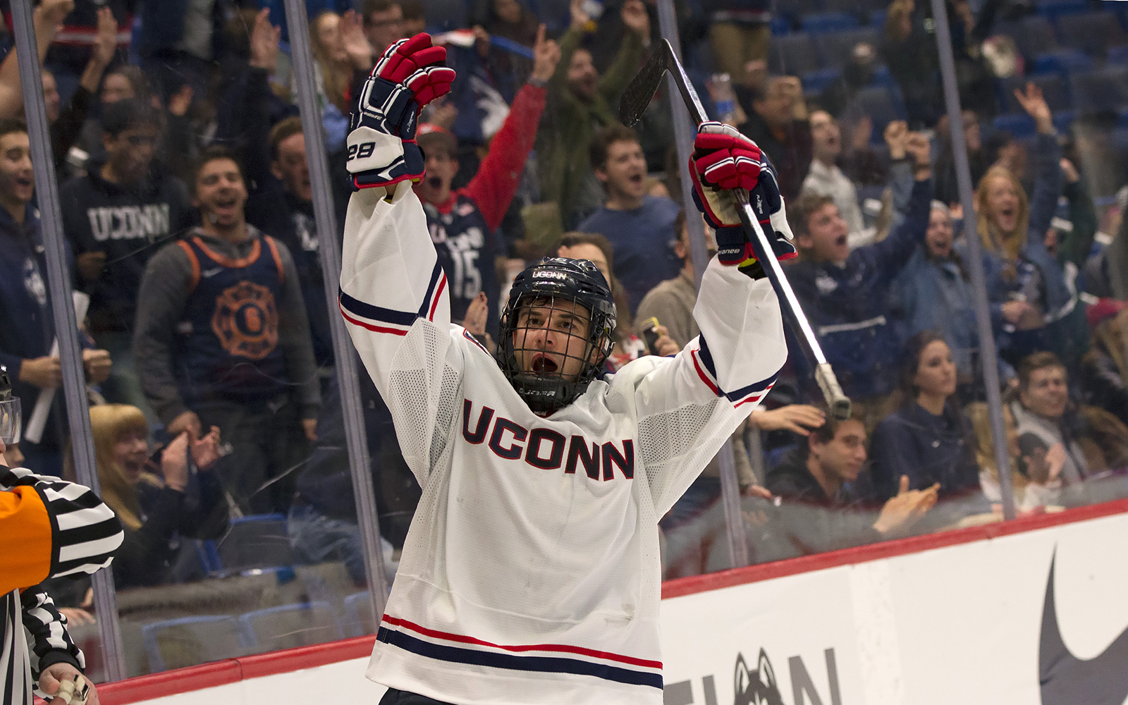 Karl El-Mir '19 follows an intense schedule on and off the ice - and it pays off.   (Courtesy UConn Athletics)