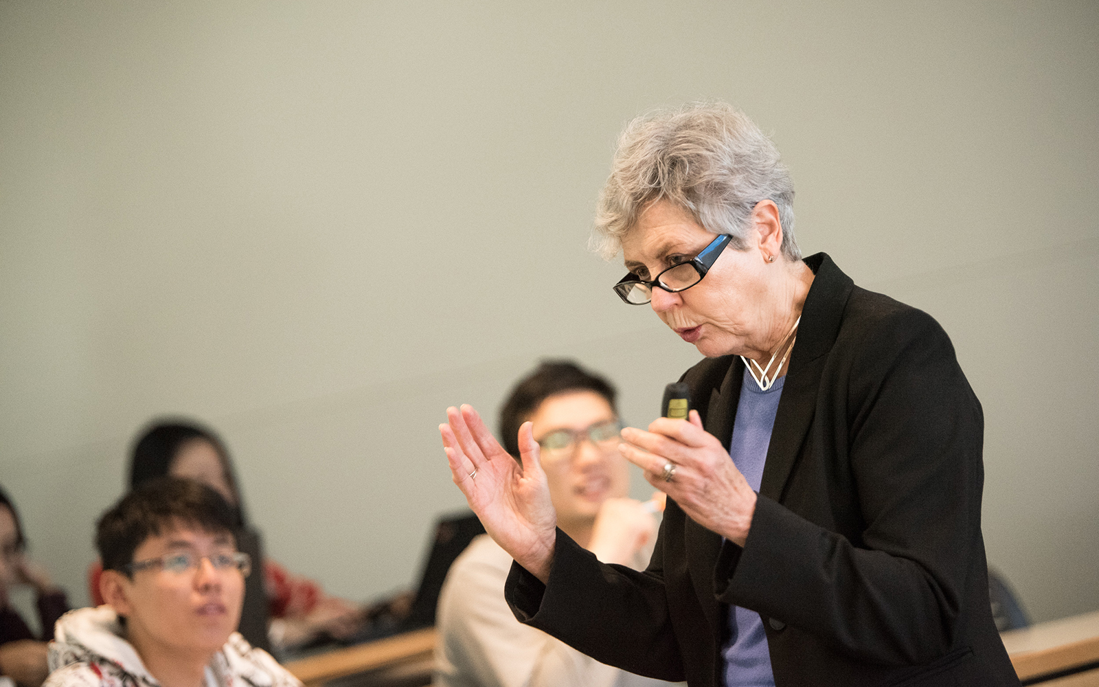 Susan Spiggle (above), professor emeritus in marketing, delivers a presentation entitled "Principles of Writing for Clarity" during the Fall '18 semester.  (Nathan Oldham / UConn School of Business)