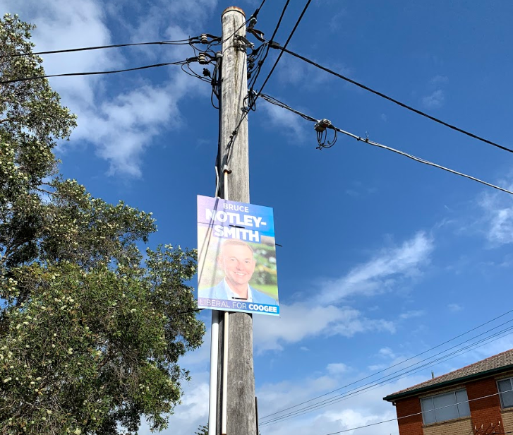 In Australia, campaign signs are posted publicly, and not normally in the yards of supporters. (Victoria Myers / UConn School of Business)