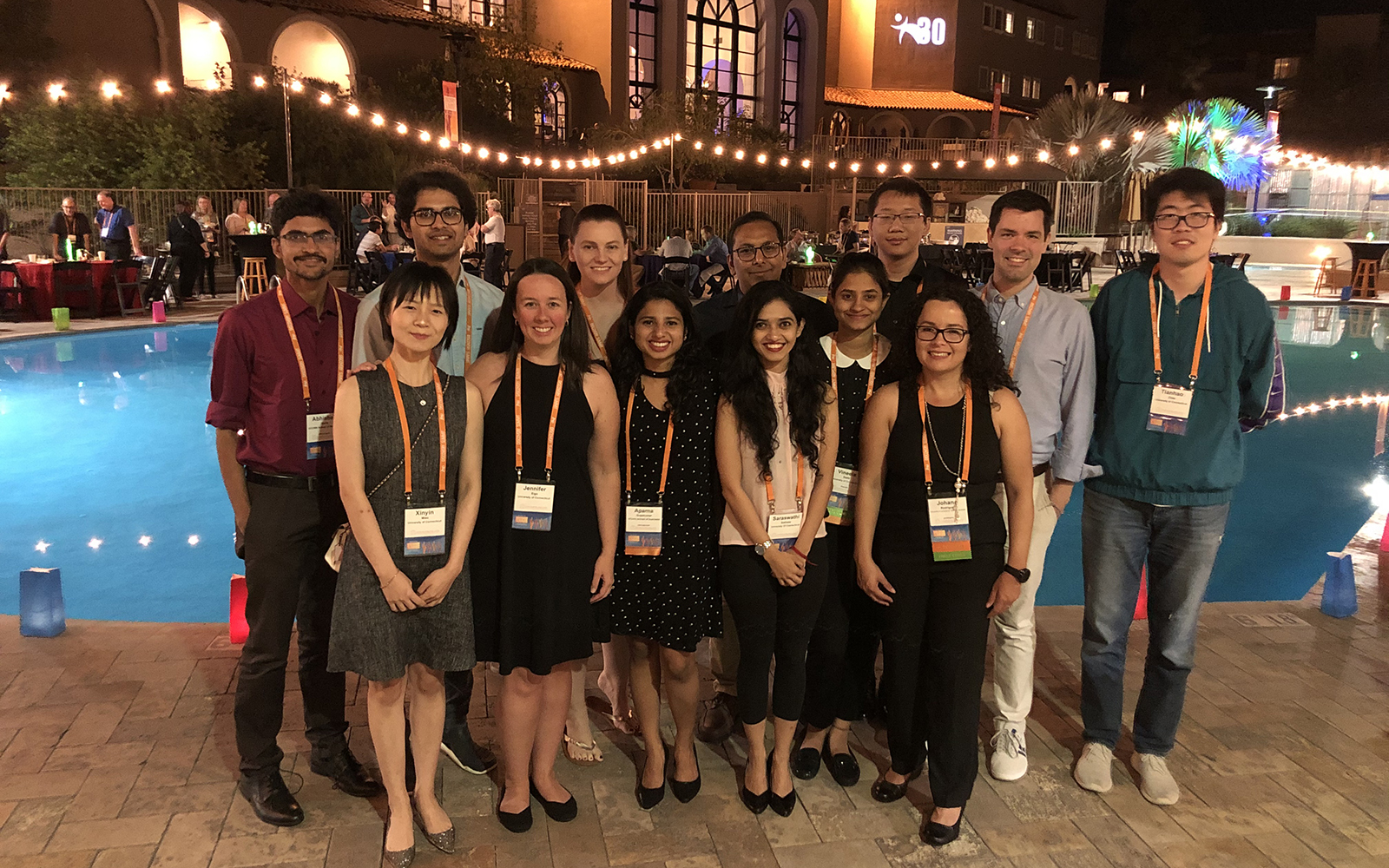 The UConn delegates pose at a reception during the JMP Discovery Summit in Tuscon, AZ.  The two UConn teams represented here tied for first place in the contest. (Contributed Photo)