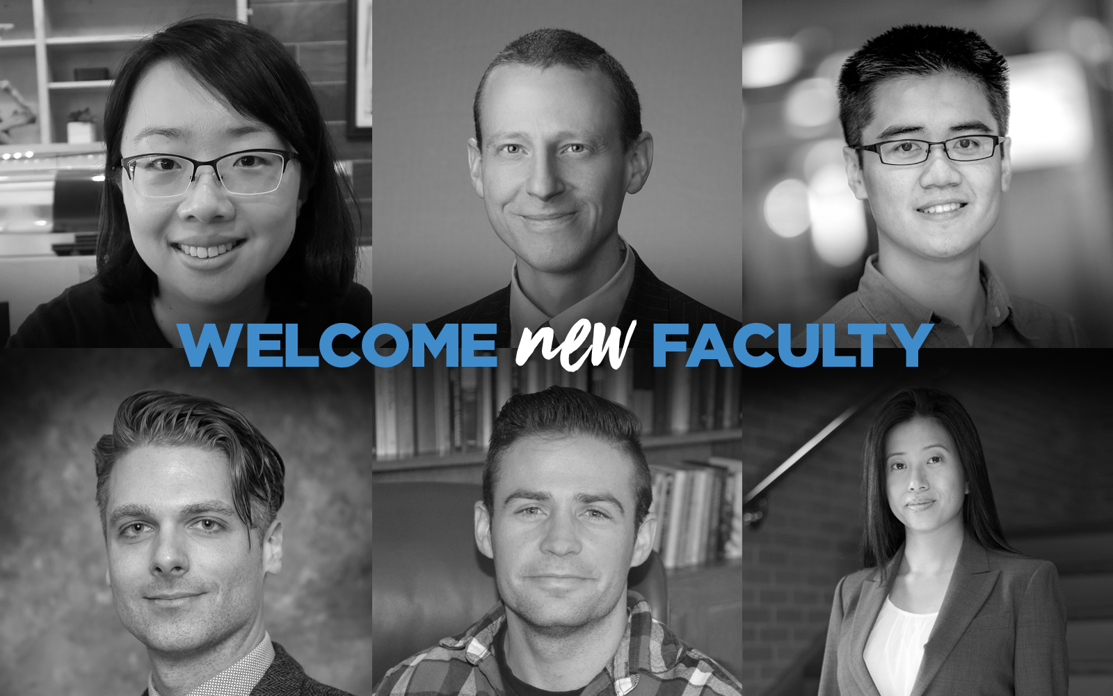 COmposite Image of new faculty members, with a welcome message in the middle