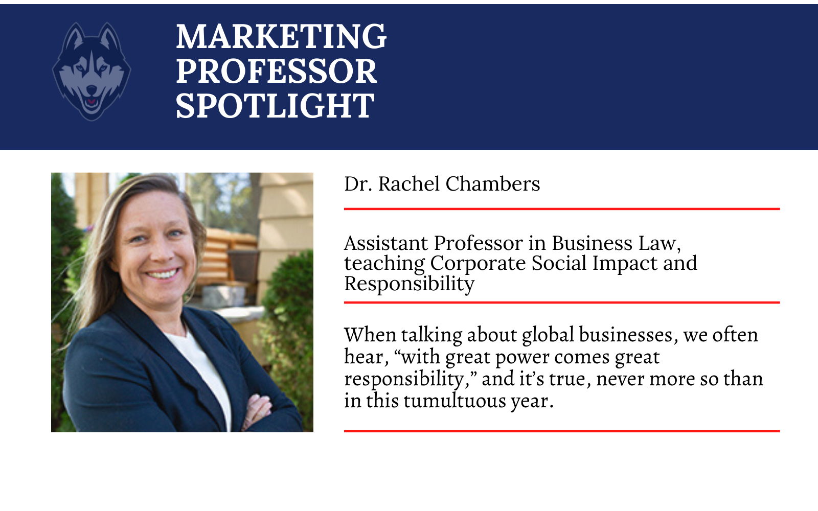 Dr. Rachel Chambers teaches Corporate Social Impact and Responsibility ...