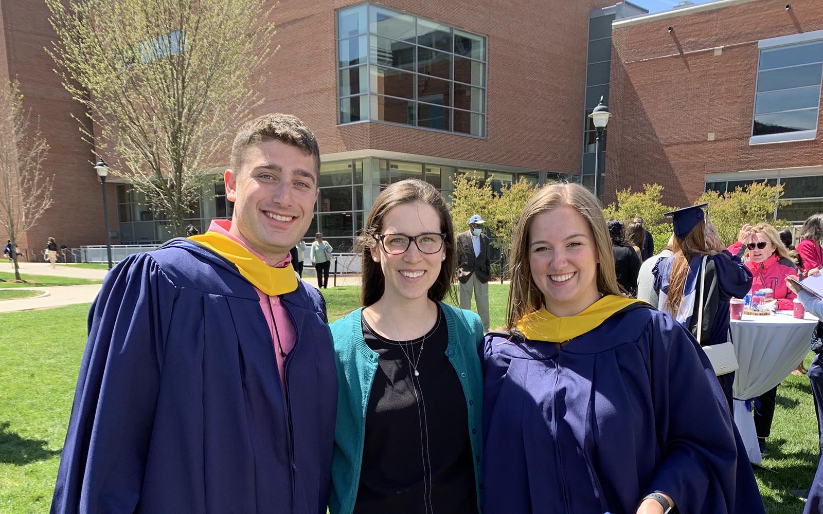 Erin Leigh (center) poses with Zachary Solomon (left) and Lily Jackson (right) as they earn their Master of Science degrees in Accounting. Erin was awarded the Career Mentor of the Year award by the Provost's Office.    (Contributed Photo)